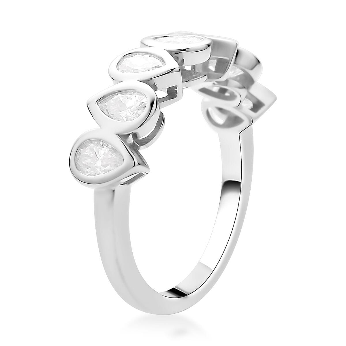 Moissanite Pear Shaped Band Ring in Rhodium Over Sterling Silver (Size 10.0) 1.35 ctw image number 3