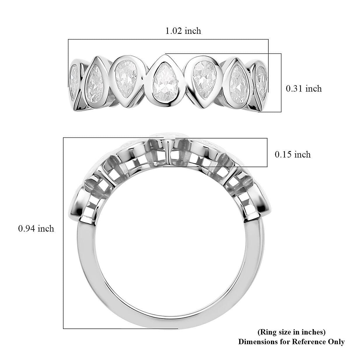 Moissanite Pear Shaped Band Ring in Rhodium Over Sterling Silver (Size 10.0) 1.30 ctw
