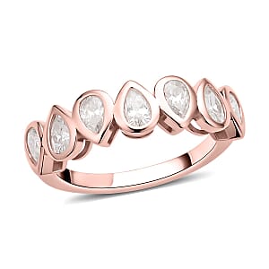 Moissanite Pear Shape Band Ring in Vermeil Rose Gold Over Sterling Silver (Size 6.0) 1.35 ctw