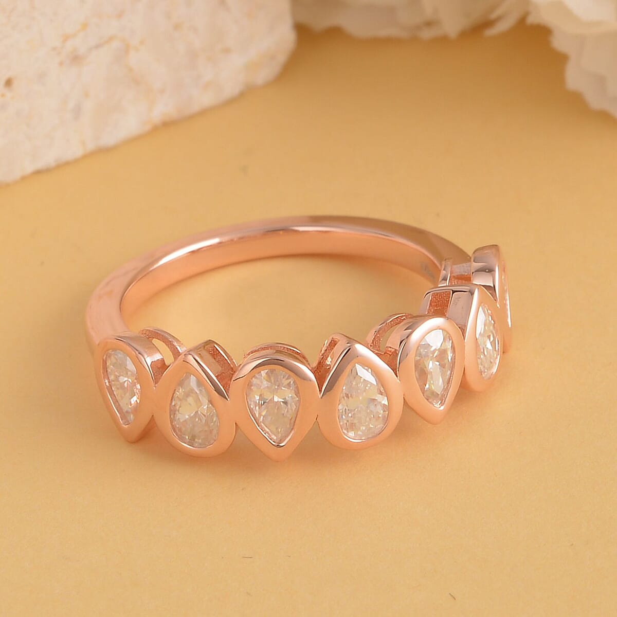Moissanite Pear Shape Band Ring in Vermeil Rose Gold Over Sterling Silver (Size 6.0) 1.35 ctw image number 1