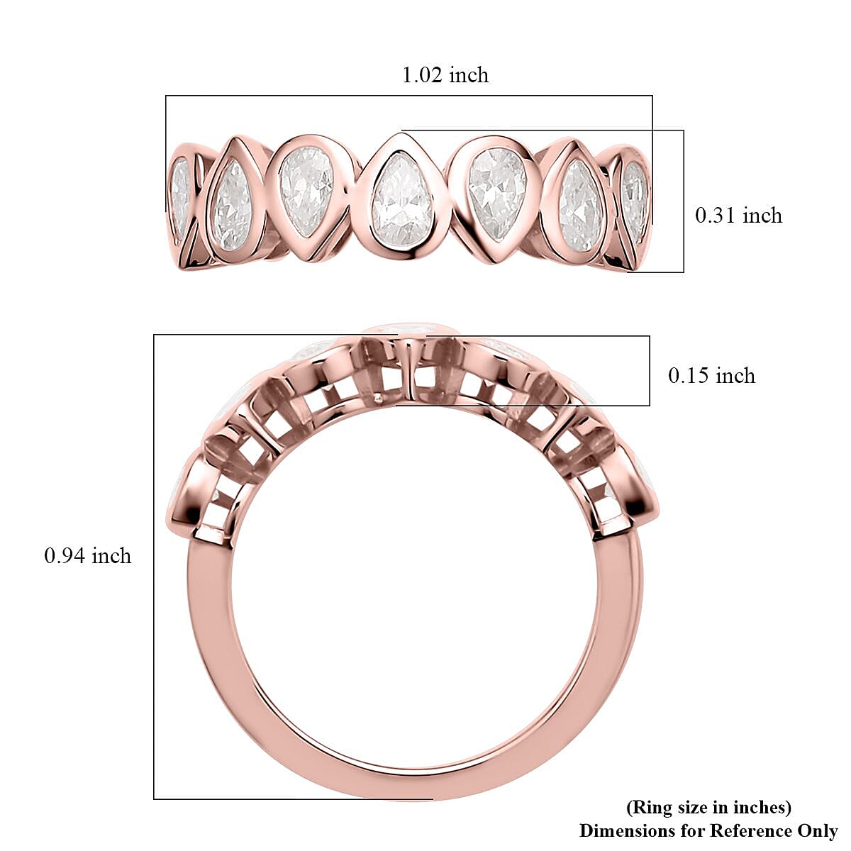 Moissanite Pear Shape Band Ring in Vermeil Rose Gold Over Sterling Silver (Size 6.0) 1.35 ctw image number 5
