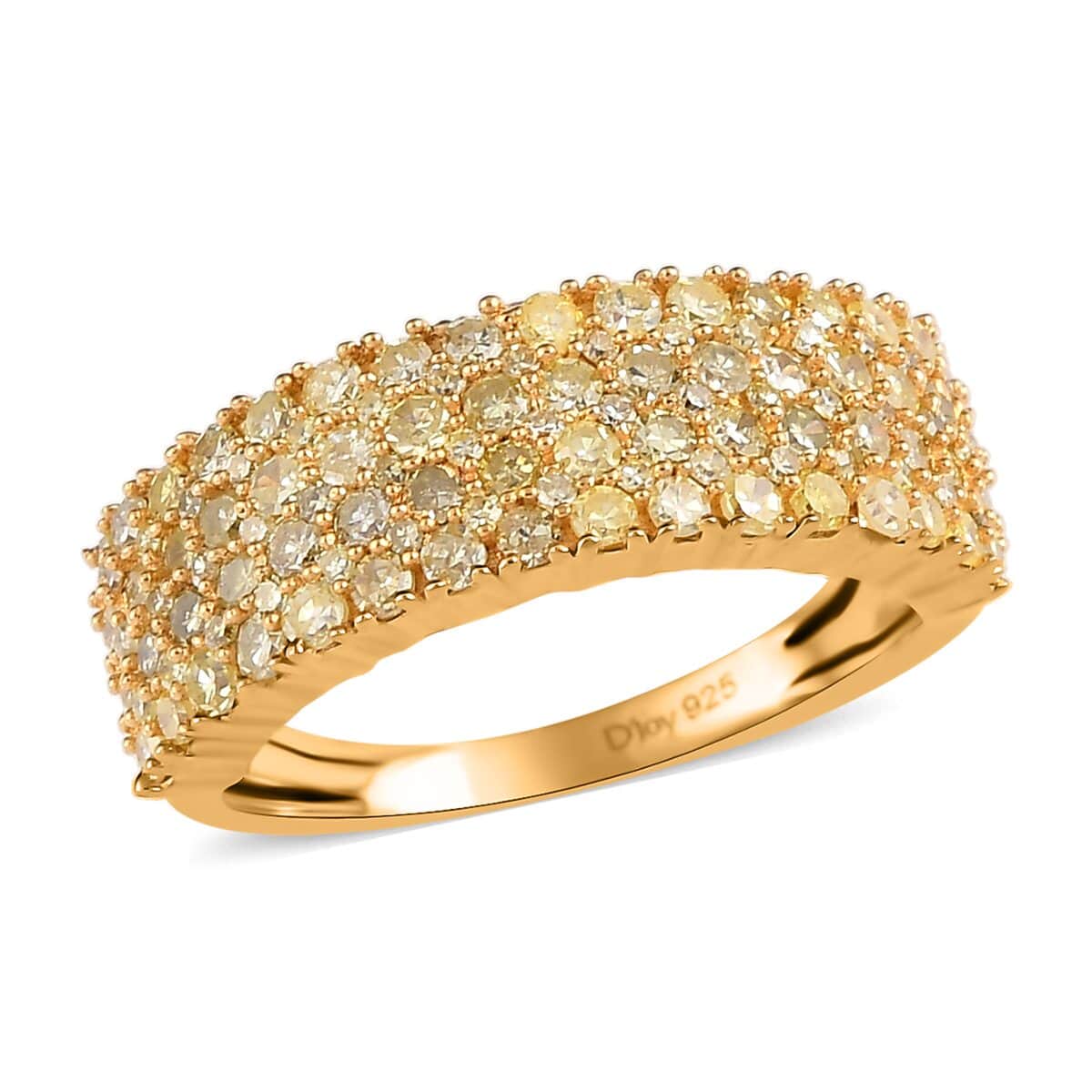 Doorbuster Natural Yellow Diamond Cluster Ring in Vermeil Yellow Gold Over Sterling Silver 1.00 ctw image number 0