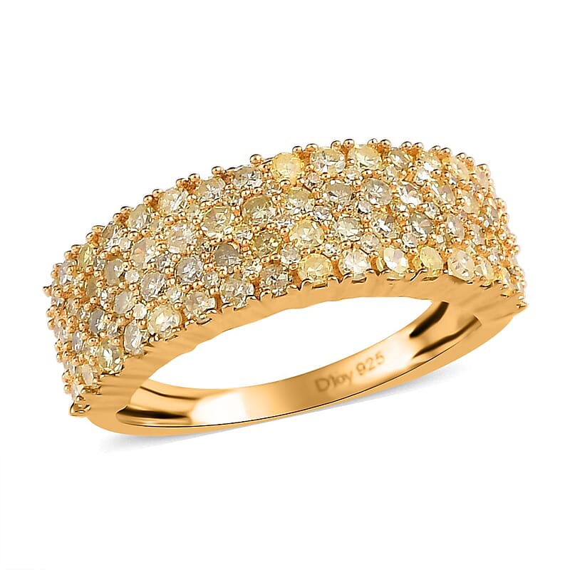 Natural Yellow Diamond Cluster Ring in Vermeil Yellow Gold Over Sterling Silver (Size 10.0) 1.00 ctw