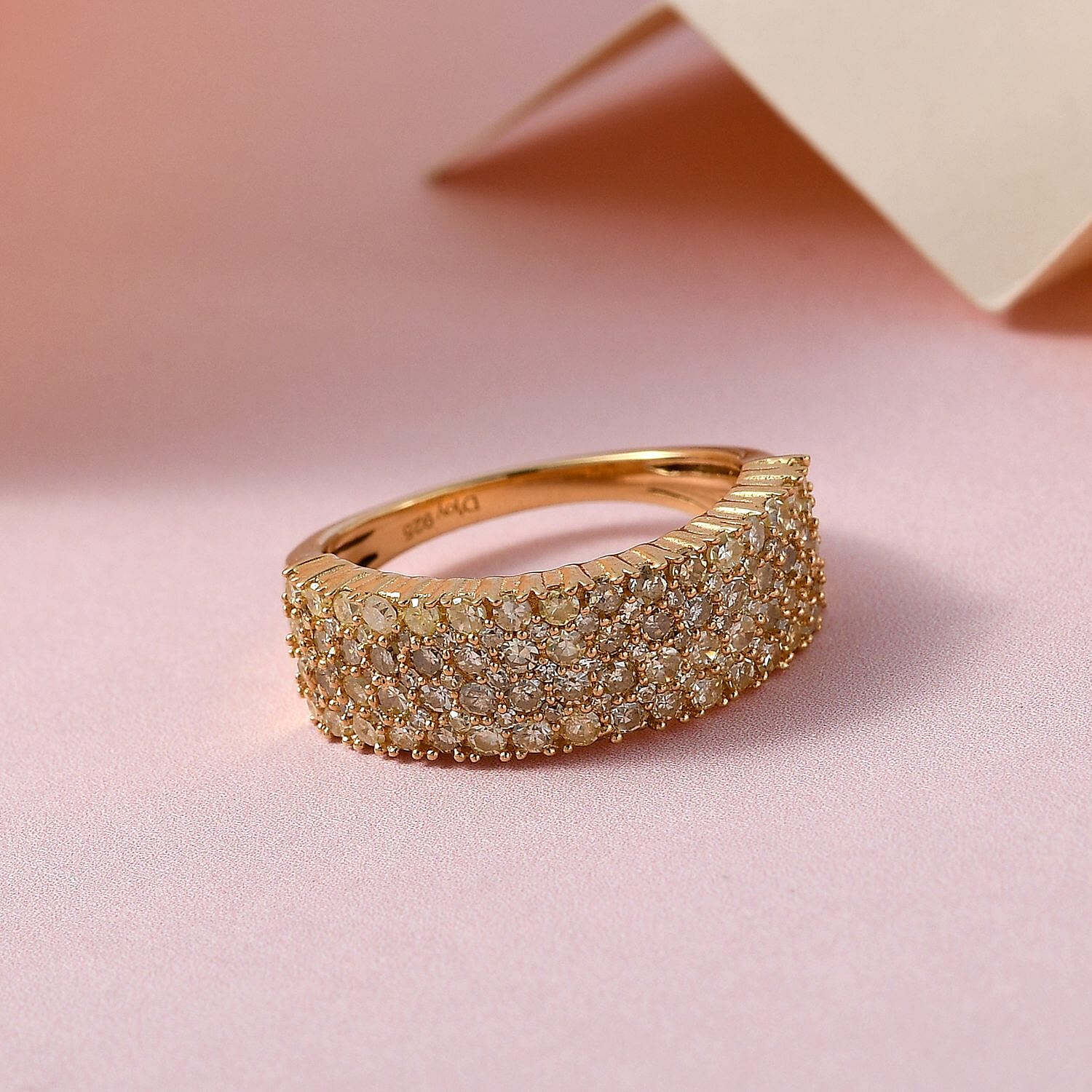 Natural Yellow Diamond Cluster Ring in Vermeil Yellow Gold Over Sterling Silver (Size 10.0) 1.00 ctw