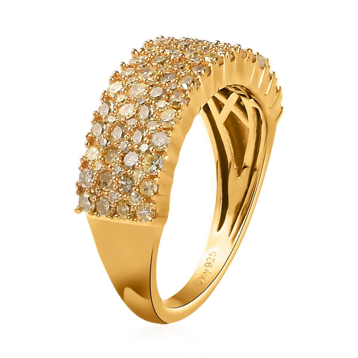 Doorbuster Natural Yellow Diamond Cluster Ring in Vermeil Yellow Gold Over Sterling Silver 1.00 ctw image number 3