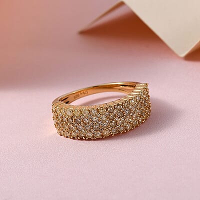 Natural Yellow Diamond Cluster Ring in Vermeil Yellow Gold Over Sterling Silver (Size 7.0) 1.00 ctw