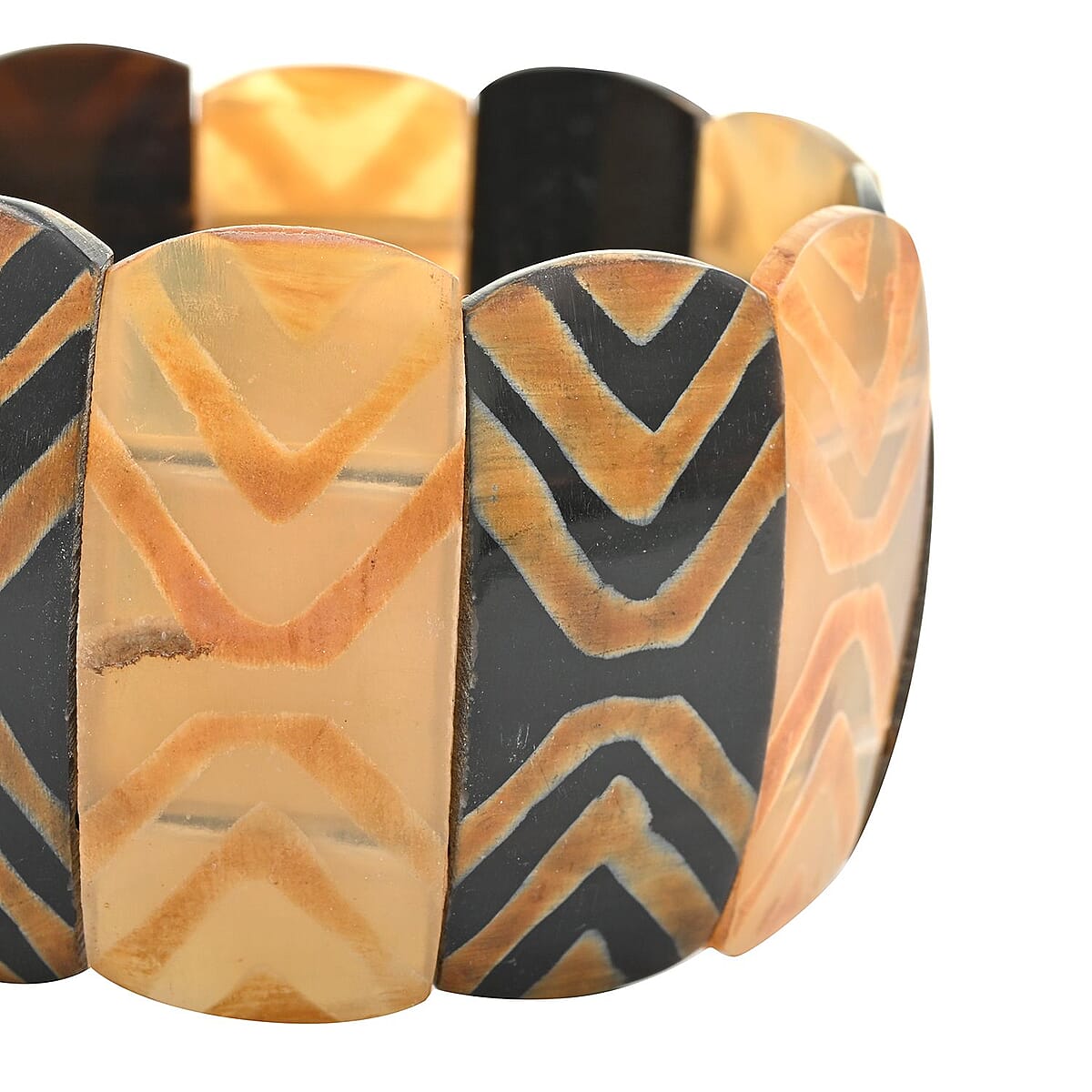 Natural and Black Color Buffalo Horn Stretch Bracelet image number 2