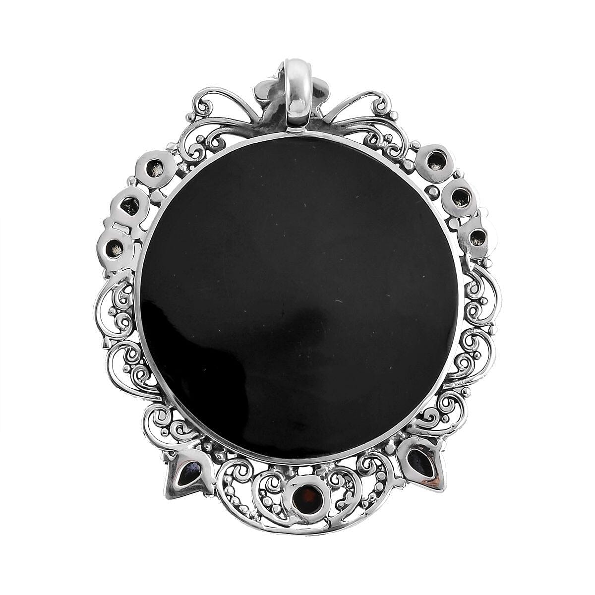 Bali Goddess Carved Bone and Multi Gemstone Pendant in Sterling Silver 2.90 ctw image number 3