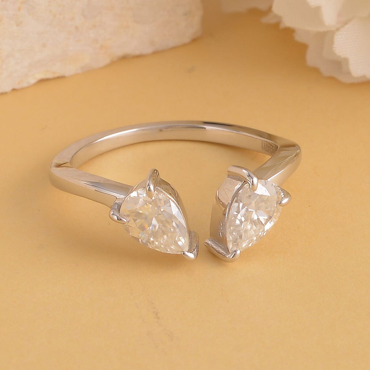 Luxoro Bypass Openable Moissanite 1.40 ctw Tear Drop Ring in 10K White Gold, Moissanite Jewelry, Gifts For Her (Size 9.00) image number 1