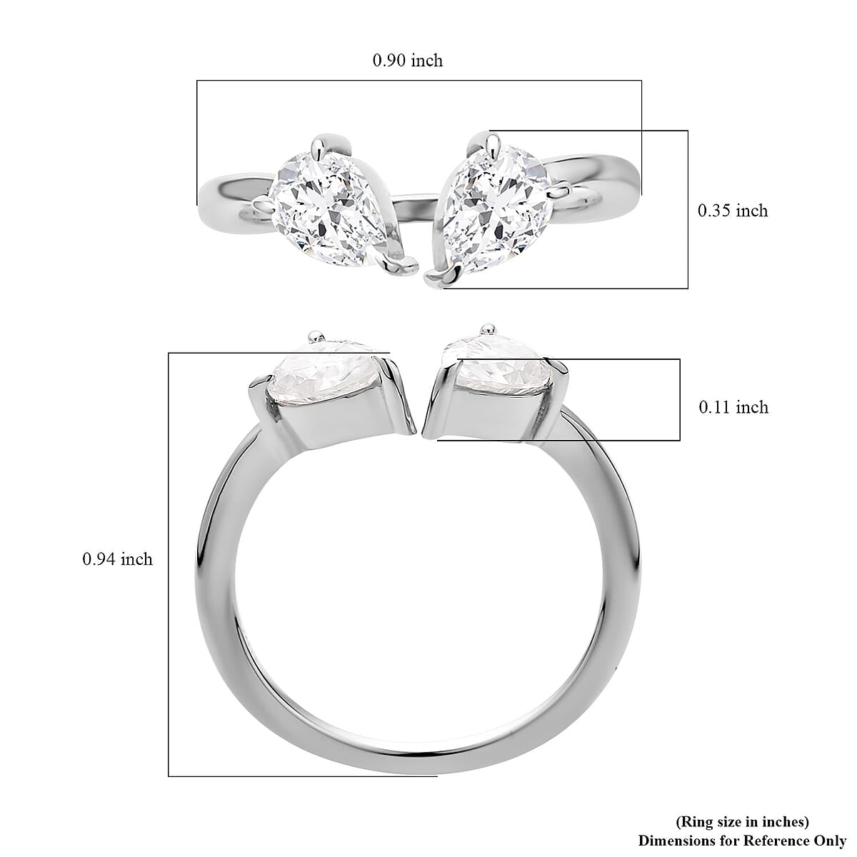 Luxoro Bypass Openable Moissanite 1.40 ctw Tear Drop Ring in 10K White Gold, Moissanite Jewelry, Gifts For Her (Size 9.00) image number 5