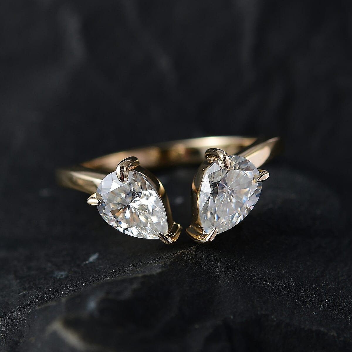 Luxoro Bypass Openable Moissanite 1.40 ctw Tear Drop Ring in 10K Yellow Gold, Moissanite Jewelry, Gifts For Her (Size 8.00) image number 1