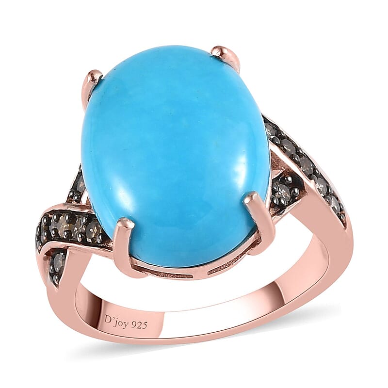 Premium Sleeping Beauty Turquoise and Natural Champagne Diamond Ring in Vermeil RG Over Sterling Silver (Size 10.0) 7.70 ctw