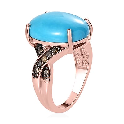Premium Sleeping Beauty Turquoise and Natural Champagne Diamond Ring in Vermeil RG Over Sterling Silver (Size 10.0) 7.70 ctw
