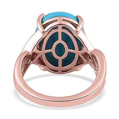 Premium Sleeping Beauty Turquoise and Natural Champagne Diamond Ring in Vermeil RG Over Sterling Silver (Size 10.0) 7.70 ctw