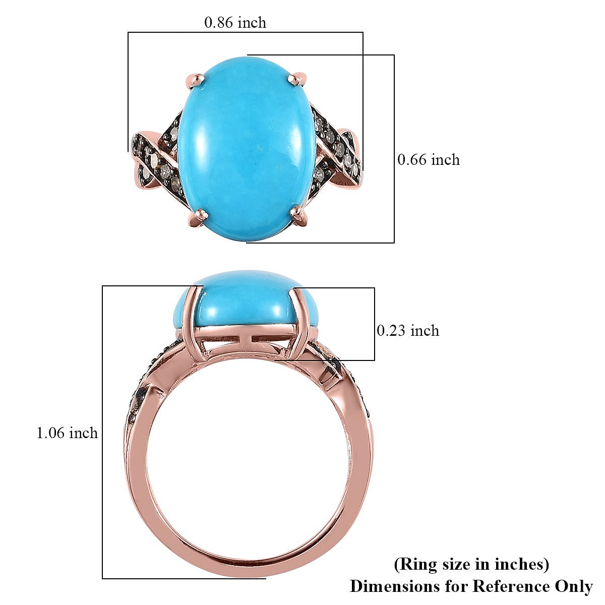 Premium Sleeping Beauty Turquoise and Natural Champagne Diamond Ring in Vermeil RG Over Sterling Silver (Size 10.0) 7.70 ctw