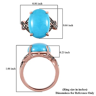 Premium Sleeping Beauty Turquoise and Natural Champagne Diamond Ring in Vermeil RG Over Sterling Silver (Size 10.0) 7.70 ctw