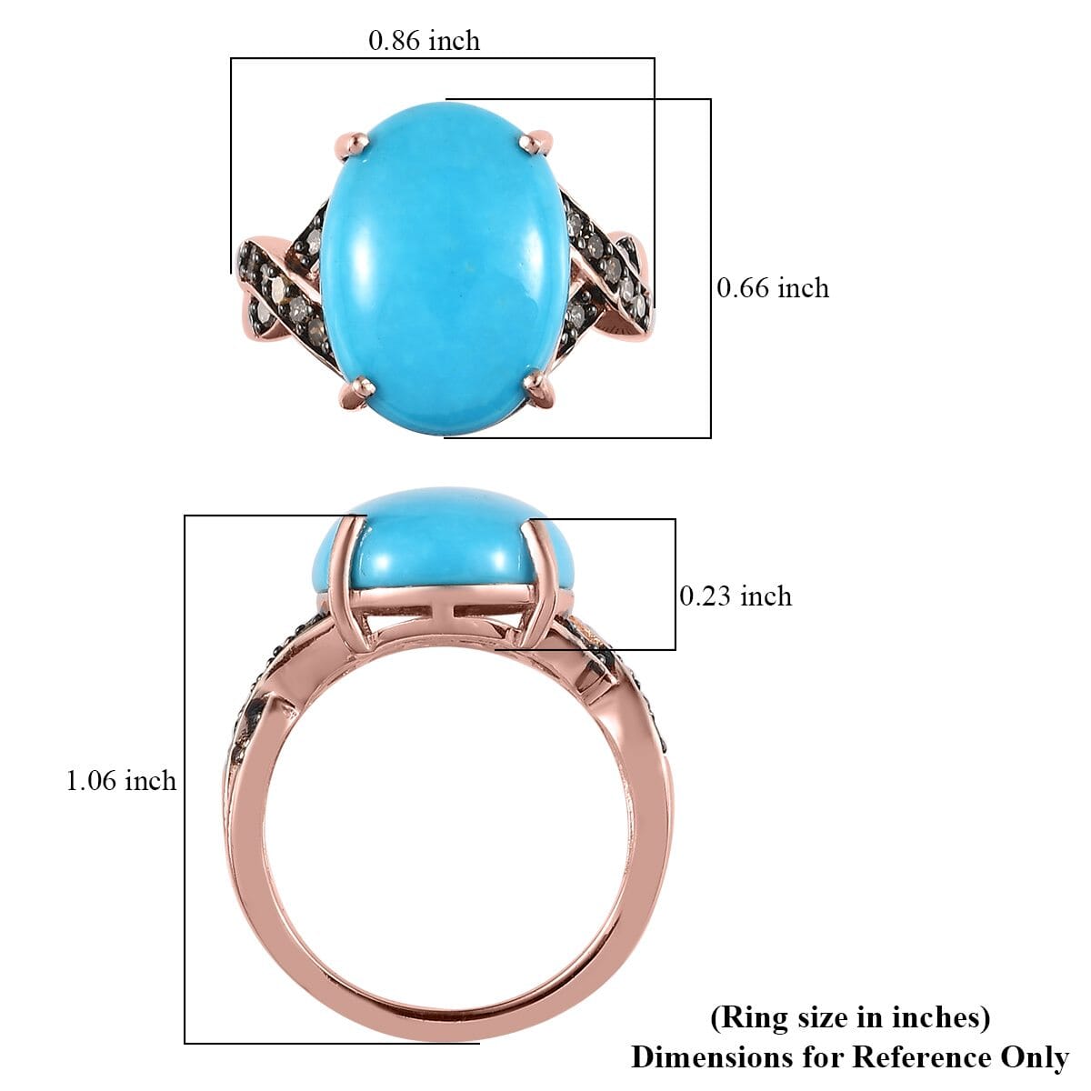 Premium Sleeping Beauty Turquoise and Natural Champagne Diamond Ring in Vermeil RG Over Sterling Silver (Size 8.0) 7.70 ctw image number 5