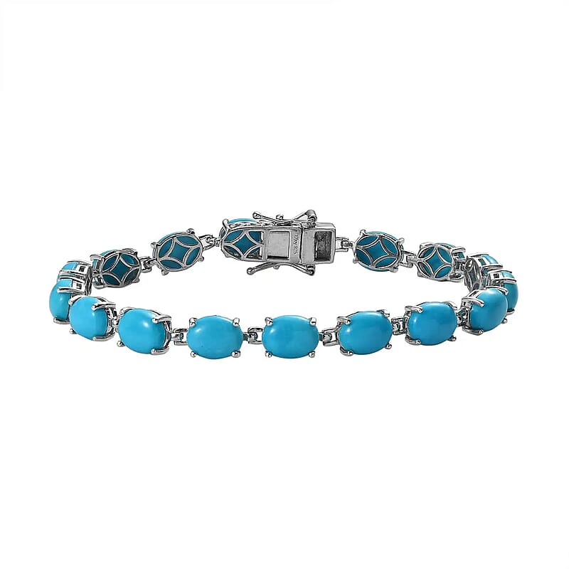 Premium Sleeping Beauty Turquoise Tennis Bracelet in Platinum Over Sterling Silver (6.50 In) 19.00 ctw