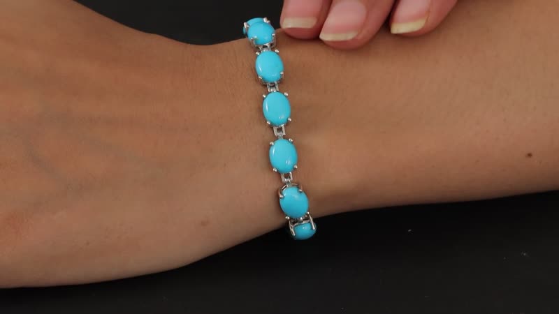 Doorbuster Premium American Natural Sleeping Beauty Turquoise Tennis Bracelet in Platinum Over Sterling Silver (6.50 In) 7 Grams 18.85 ctw
