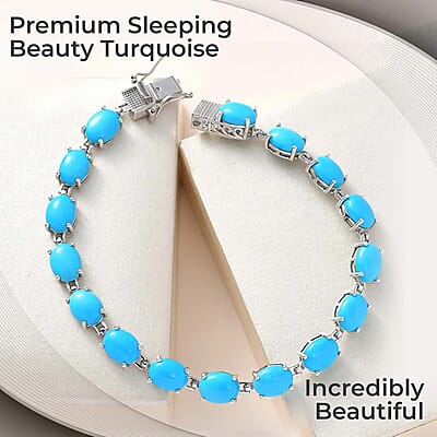 Premium Sleeping Beauty Turquoise Tennis Bracelet in Platinum Over Sterling Silver (6.50 In) 19.00 ctw