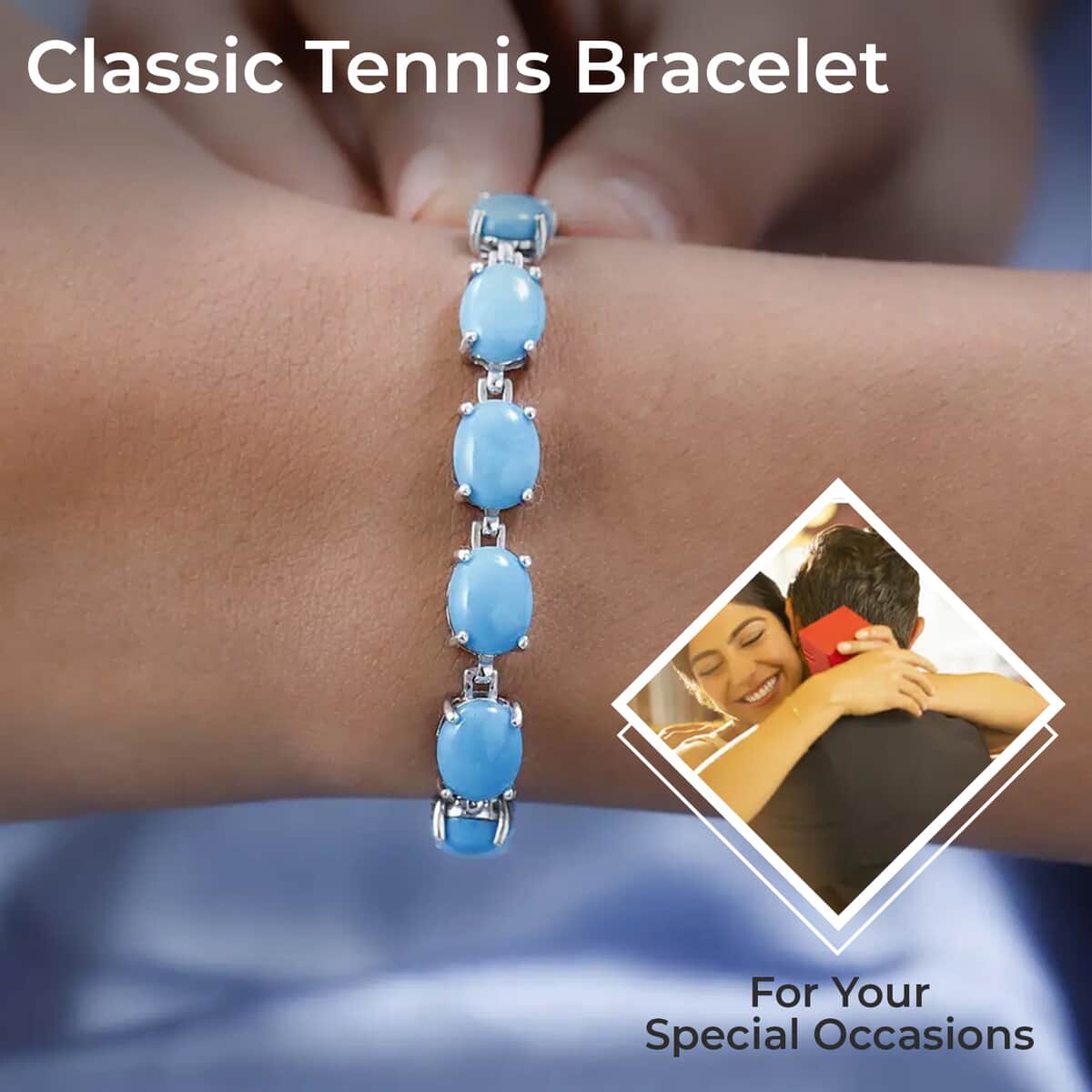 Doorbuster Premium American Natural Sleeping Beauty Turquoise Tennis Bracelet in Platinum Over Sterling Silver (6.50 In) 7 Grams 18.85 ctw image number 2