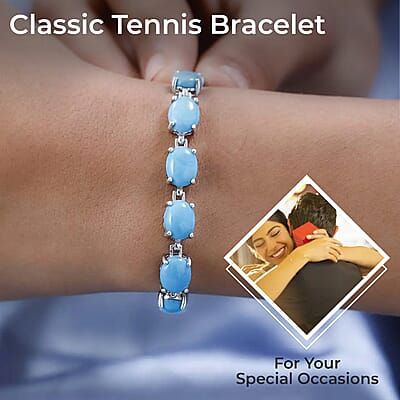 Premium Sleeping Beauty Turquoise Tennis Bracelet in Platinum Over Sterling Silver (6.50 In) 19.00 ctw