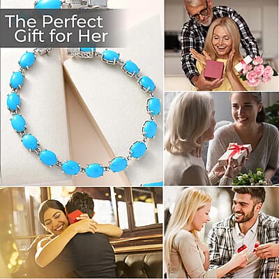 Premium Sleeping Beauty Turquoise Tennis Bracelet in Platinum Over Sterling Silver (6.50 In) 19.00 ctw