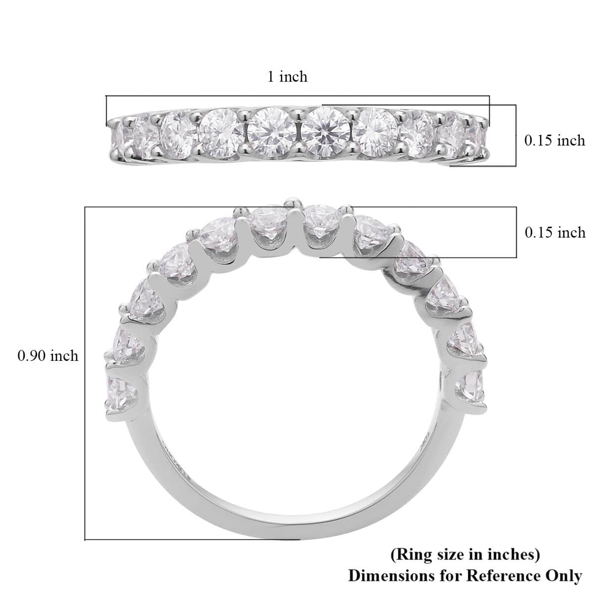 LUXORO 10K Rose Gold Moissanite Half Eternity Band Ring (Size 5.0) 1.20 ctw image number 5