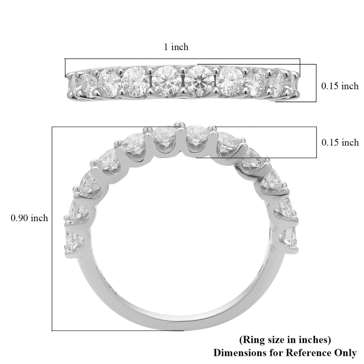 LUXORO 10K Rose Gold Moissanite Half Eternity Band Ring (Size 5.0) 1.20 ctw image number 6