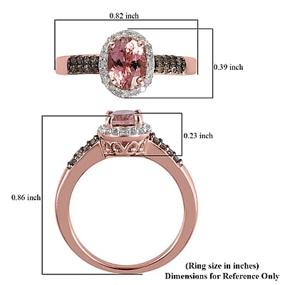 Natural Blush Tourmaline, Natural Champagne and White Diamond Ring in Vermeil Rose Gold Over Sterling Silver (Size 10.0) 1.15 ctw
