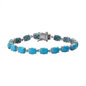 Sleeping Beauty Turquoise Bracelet in Platinum-Plated Sterling Silver, Premium Turquoise Tennis Bracelet (7.25 In) 21.75 ctw