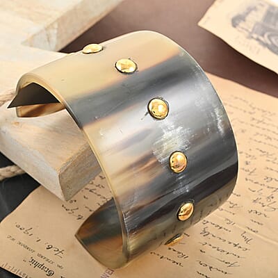 Buffalo Horn Cuff Bracelet in Goldtone (6.75 in)