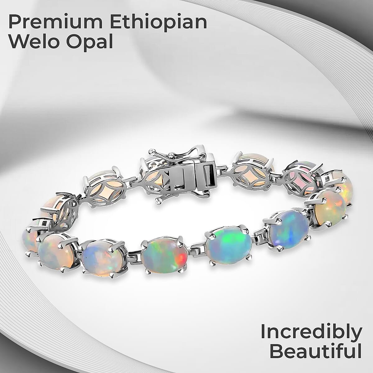 Ethiopian Opal Bracelet in Platinum-Plated Sterling Silver, Premium Opal Tennis Bracelet (7.25 In) 21.75 ctw image number 1