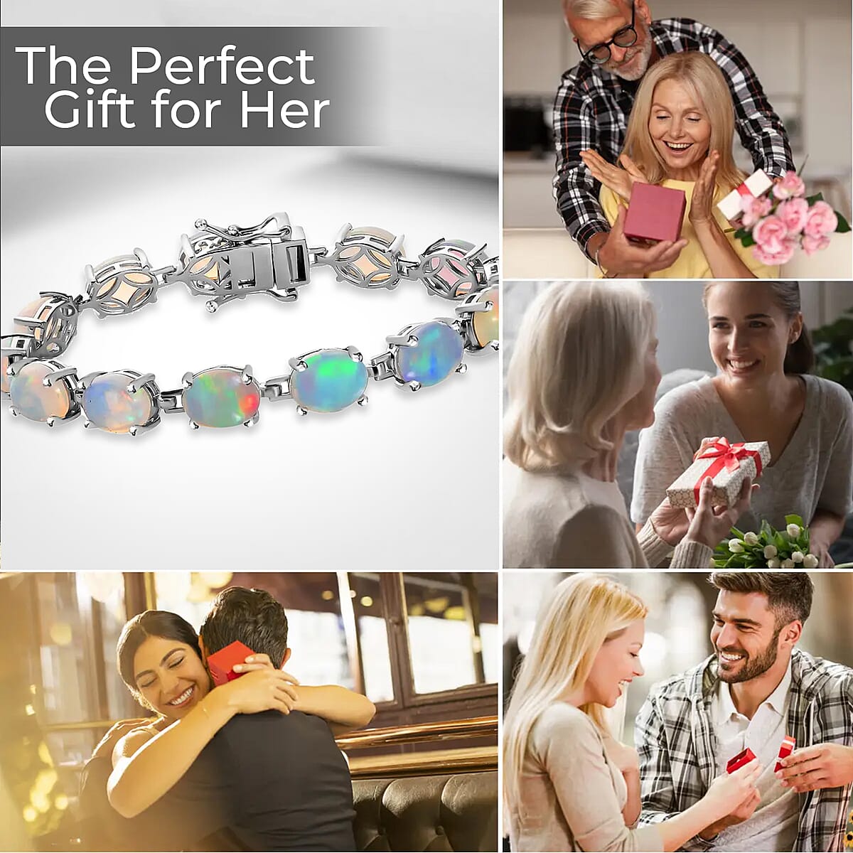 Ethiopian Opal Bracelet in Platinum-Plated Sterling Silver, Premium Opal Tennis Bracelet (7.25 In) 21.75 ctw image number 3