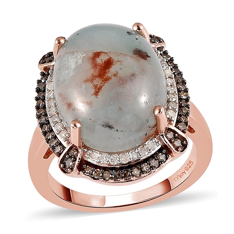 Premium Zimbaprase, Natural Champagne and White Diamond Double Halo Ring in Vermeil Rose Gold Over Sterling Silver (Size 10.0) 9.65 ctw