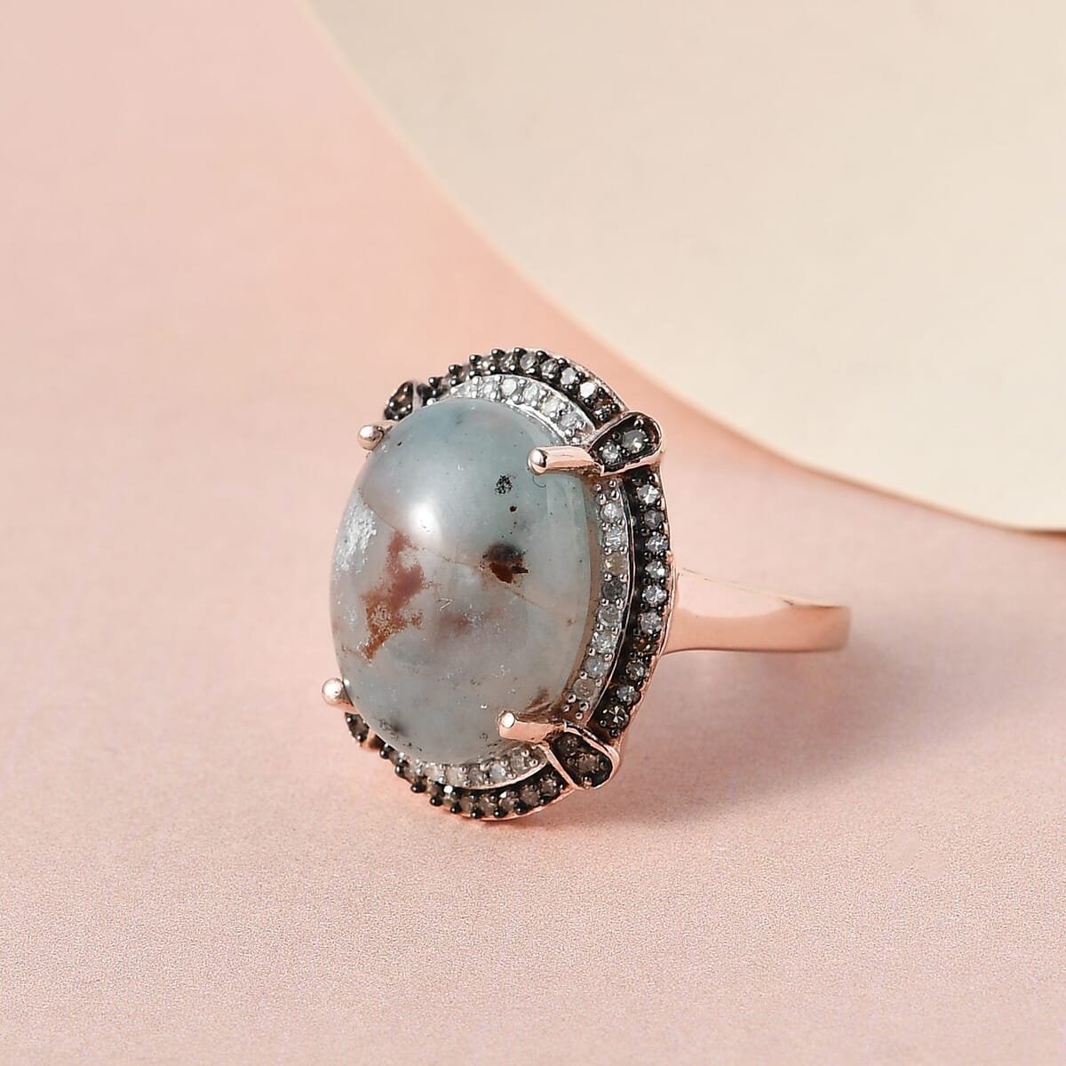 Premium Natural Zimbaprase, Natural Champagne and White Diamond Double Halo Ring in Vermeil Rose Gold Over Sterling Silver 9.65 ctw image number 1