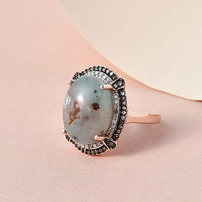Premium Zimbaprase, Natural Champagne and White Diamond Double Halo Ring in Vermeil Rose Gold Over Sterling Silver (Size 10.0) 9.65 ctw