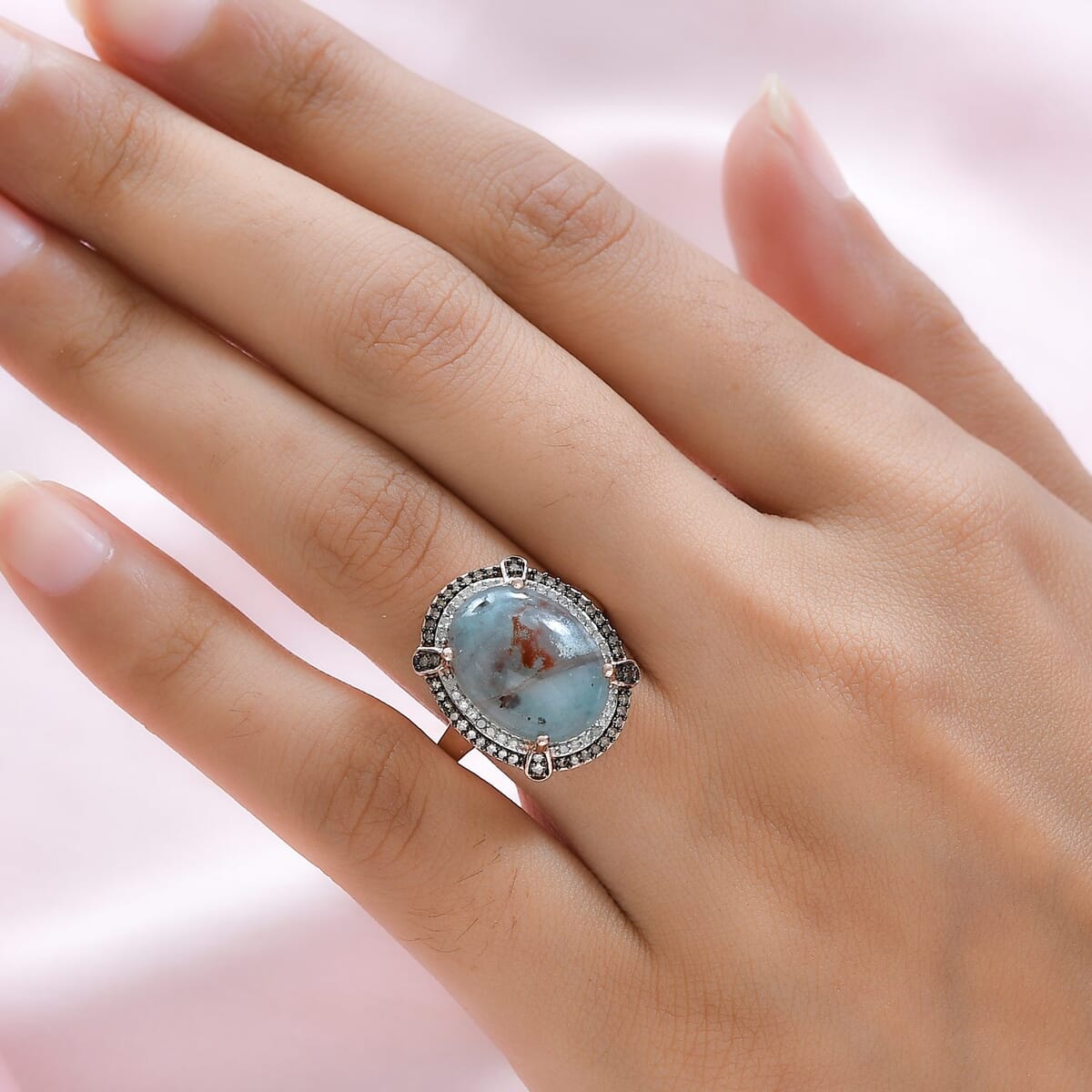 Premium Natural Zimbaprase, Natural Champagne and White Diamond Double Halo Ring in Vermeil Rose Gold Over Sterling Silver 9.65 ctw image number 2