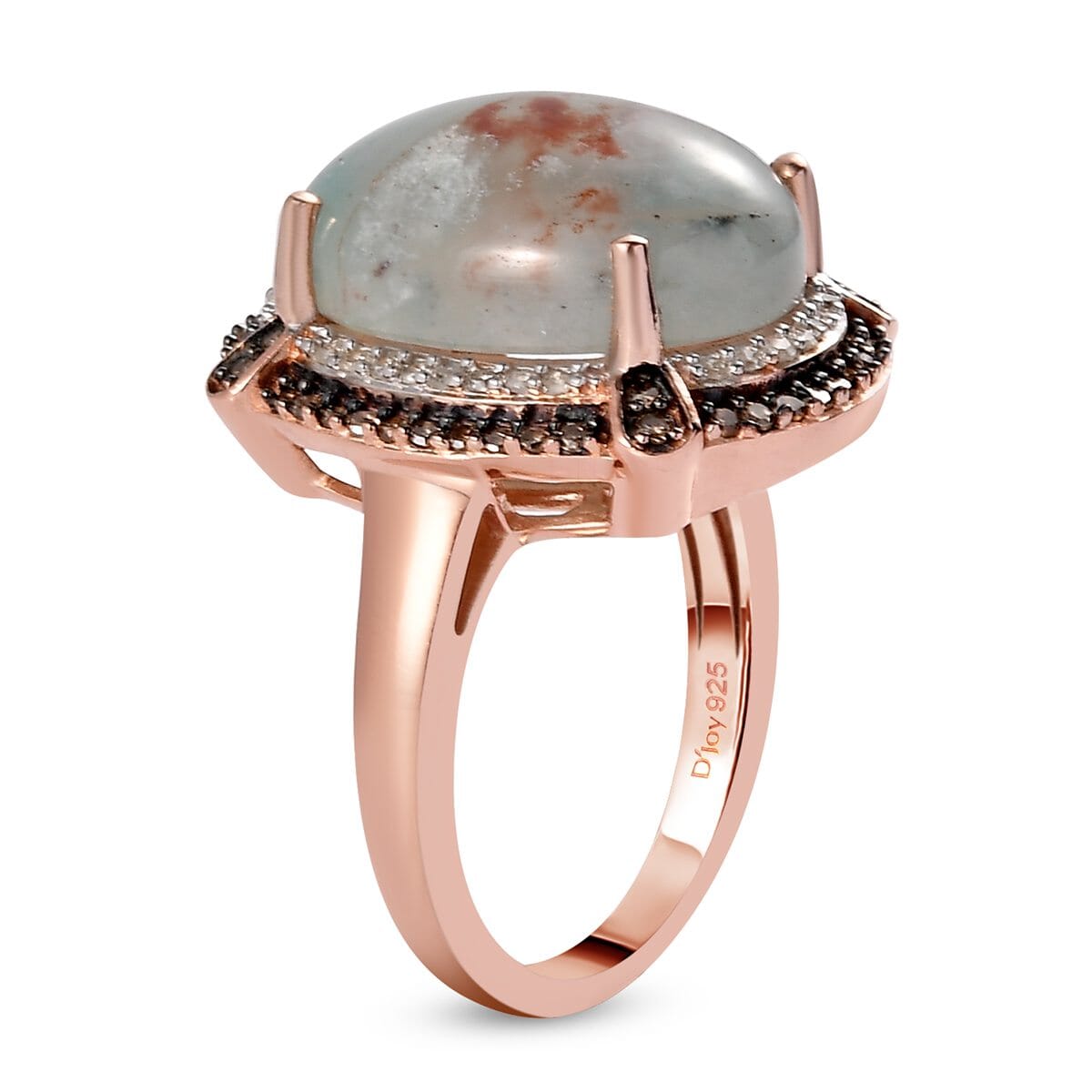 Premium Natural Zimbaprase, Natural Champagne and White Diamond Double Halo Ring in Vermeil Rose Gold Over Sterling Silver 9.65 ctw image number 3