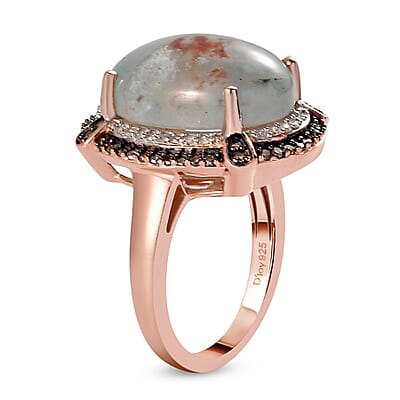 Premium Zimbaprase, Natural Champagne and White Diamond Double Halo Ring in Vermeil Rose Gold Over Sterling Silver (Size 10.0) 9.65 ctw