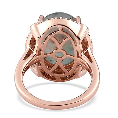 Premium Zimbaprase, Natural Champagne and White Diamond Double Halo Ring in Vermeil Rose Gold Over Sterling Silver (Size 10.0) 9.65 ctw