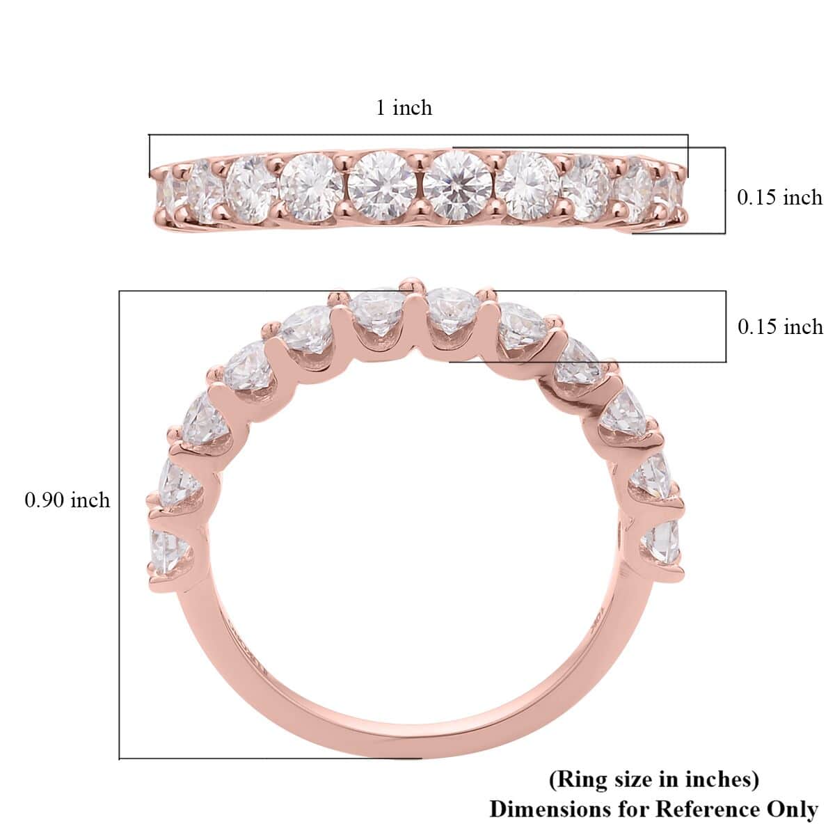 Luxoro 10K Rose Gold Moissanite Half Eternity Band Ring (Size 8.0) 1.20 ctw image number 5