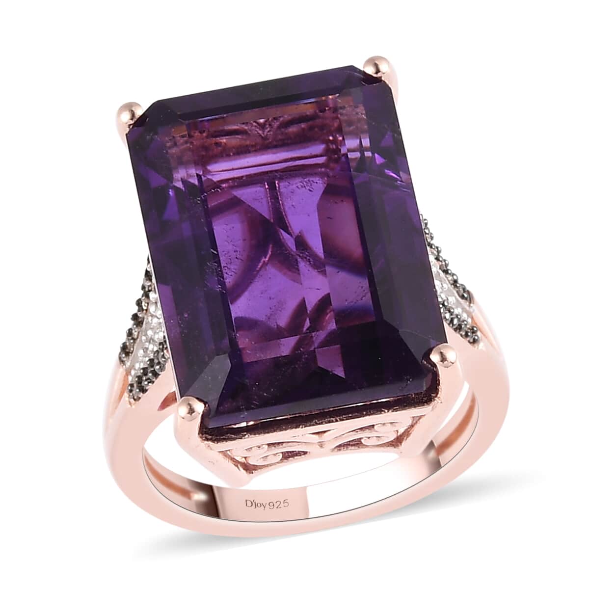 Amethyst, Natural Champagne and White Diamond Ring in Vermeil Rose Gold Over Sterling Silver 15.00 ctw image number 0