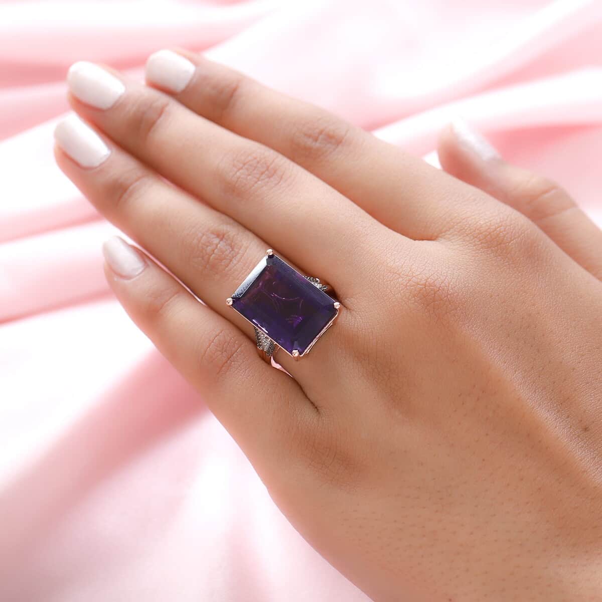 Amethyst, Natural Champagne and White Diamond Ring in Vermeil Rose Gold Over Sterling Silver 15.00 ctw image number 2