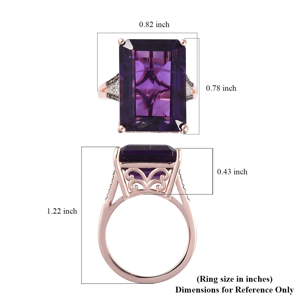 Amethyst, Natural Champagne and White Diamond Ring in Vermeil Rose Gold Over Sterling Silver 15.00 ctw image number 5