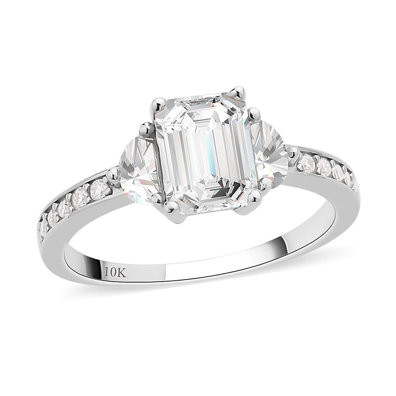 Luxoro 10K White Gold Radiant Cut Moissanite Ring (Size 6.0) 2.10 ctw
