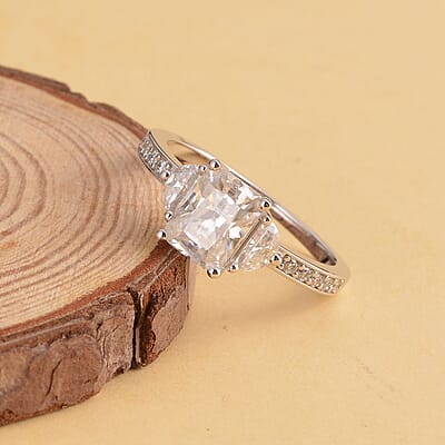 Luxoro 10K White Gold Radiant Cut Moissanite Ring (Size 6.0) 2.10 ctw