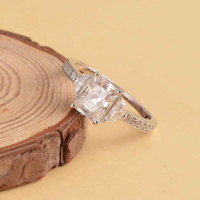 Luxoro 10K White Gold Radiant Cut Moissanite Ring (Size 6.0) 2.10 ctw