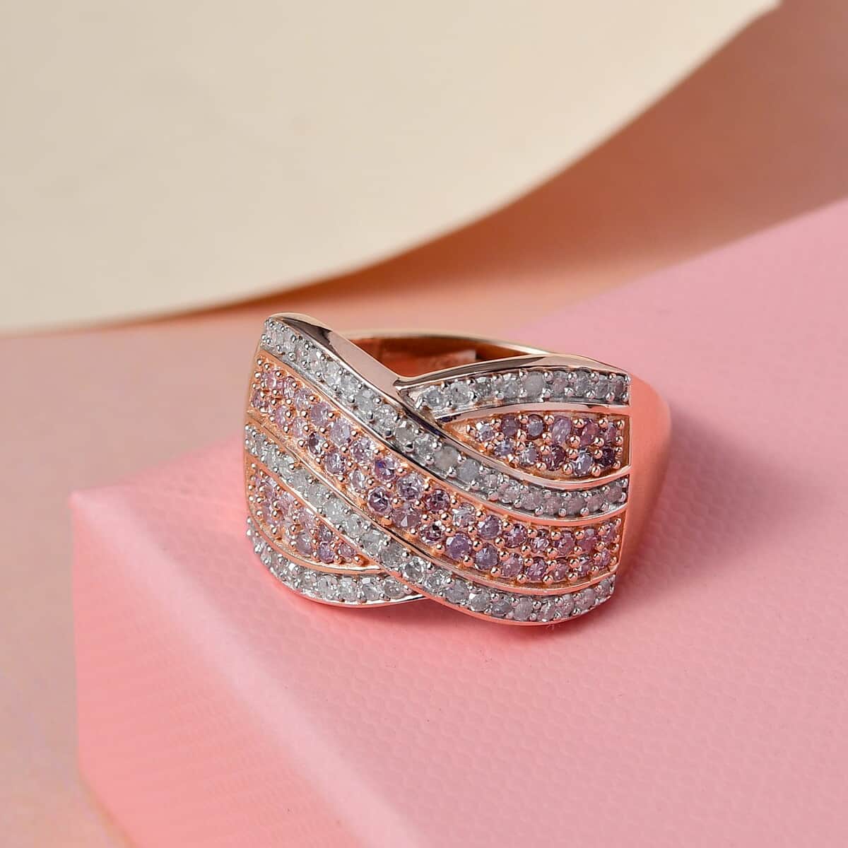 Natural Pink and White Diamond Ring in Vermeil Rose Gold Over Sterling Silver (Size 6.0) 1.00 ctw image number 1