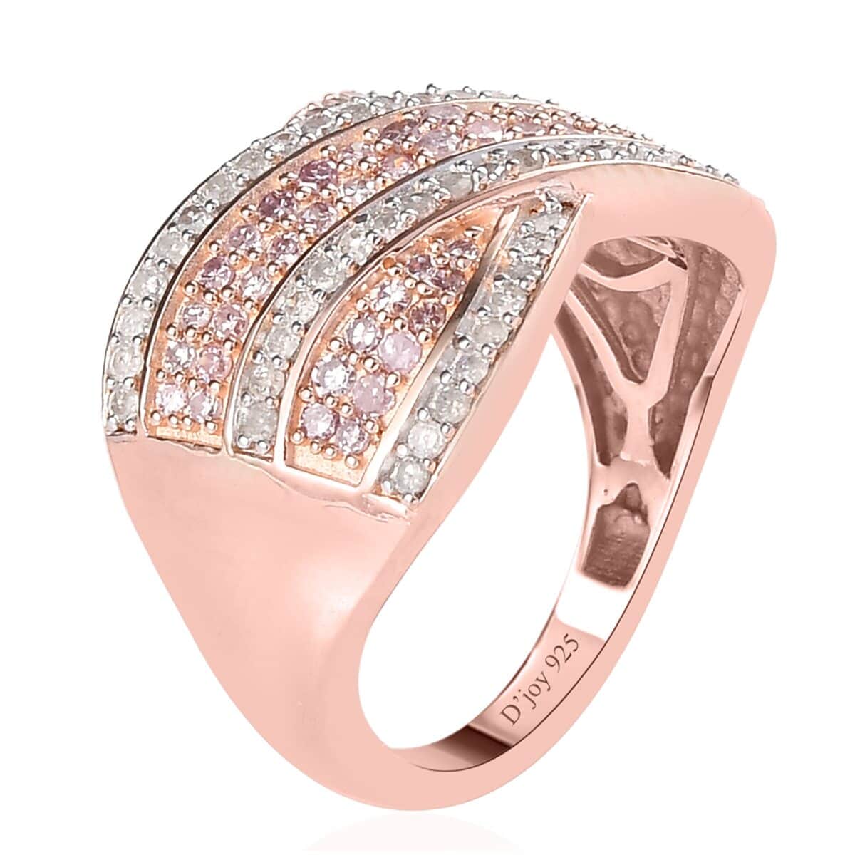 Natural Pink and White Diamond Ring in Vermeil Rose Gold Over Sterling Silver (Size 6.0) 1.00 ctw image number 3